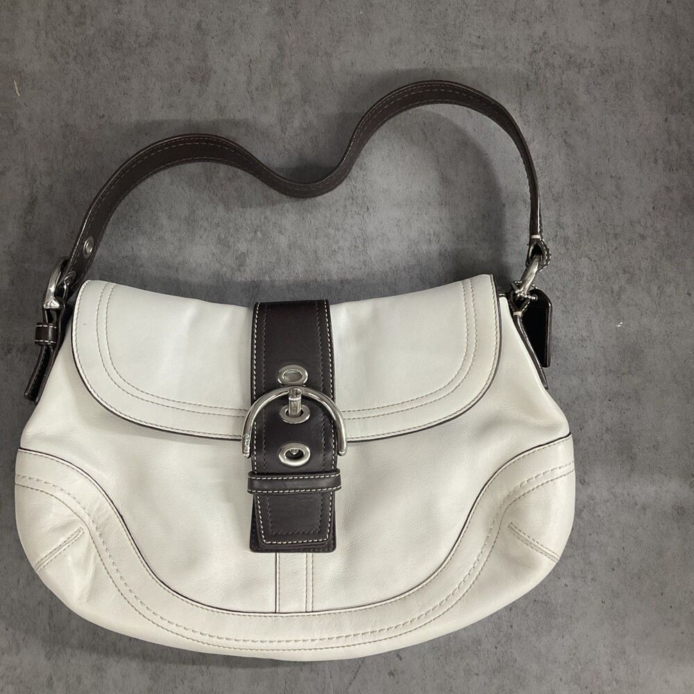 Coach Vintage Leather Soho Bag Winter White With Brown Trim